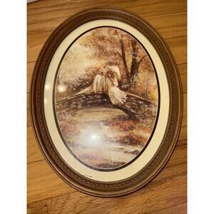 VTG Homco Couple On Bridge Picture In 13.25 X 17.25 Wood look Plastic Frame